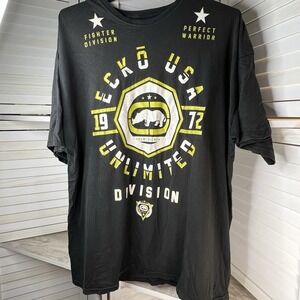 Ecko Unltd Fighter Division Graphic T-Shirt Black 3XL Rhino Logo Streetwear FLAW